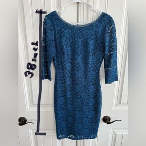 Laundry By Shelli Segal Teal Blue Lace Midi Dress